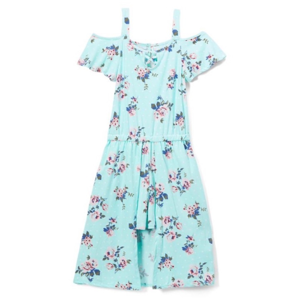 NWT One Step Up Mint Chip Floral Walk-Through Midi Dress Built in Shorts Girls 4